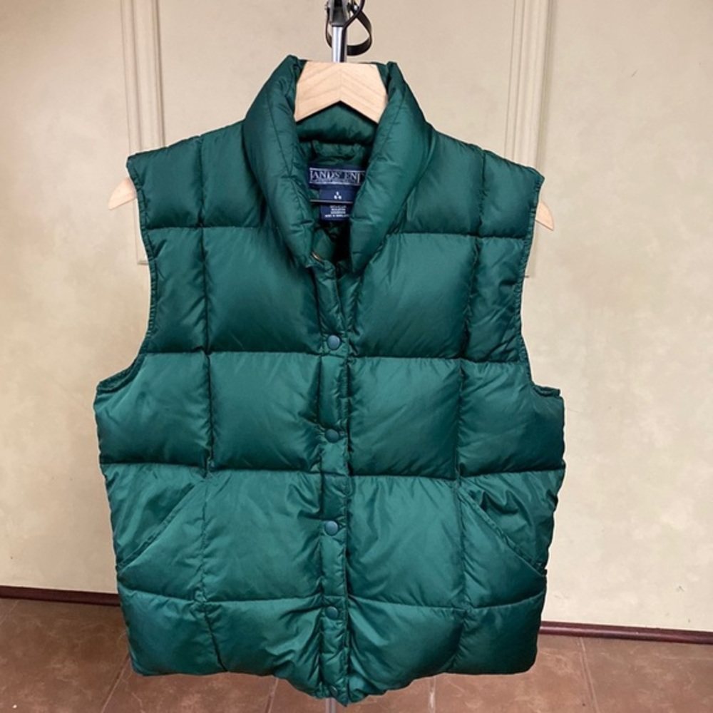 Land’s End Hunter Green Goose Down Snap Vest size Small 6-8